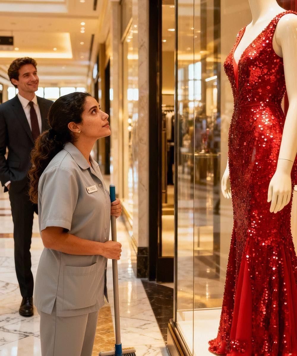 Dopo sette anni dal divorzio, trovò la sua ex moglie che lavorava come addetta alle pulizie, intenta a guardare in silenzio un abito da un milione di dollari dietro la vetrina del negozio.